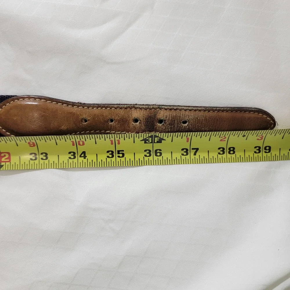 Trafalgar Surcingle Wool Belt Purple Yellow Striped Leather Brass Buckle USA 36